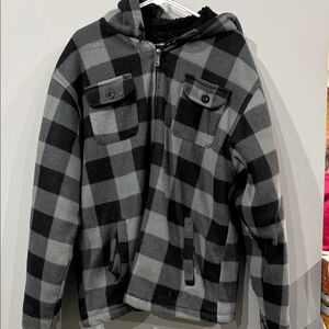 Men's Black and Gray Checkered Puffer Jacket